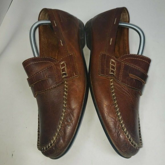 Frye Men’s 10 Distressed Leather Brown Penny Loafers Slip‎ On Shoes